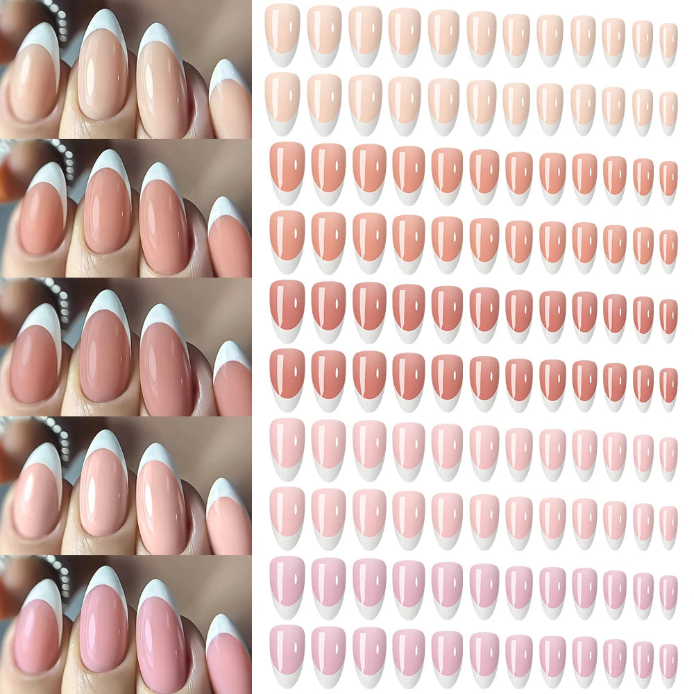 288/360pcs French Tips Press on Nails Almond False Nails Brown/Nude/Pink Acrylic Stiletto Full Cover Fake Nails for Extension
