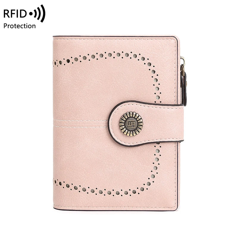 RFID Anti-Theft Retro Wallet for Women, Multi-Card Zipper, Zipper Buckle, Fashion Coin Wallet, Multi-functional Short Wallet