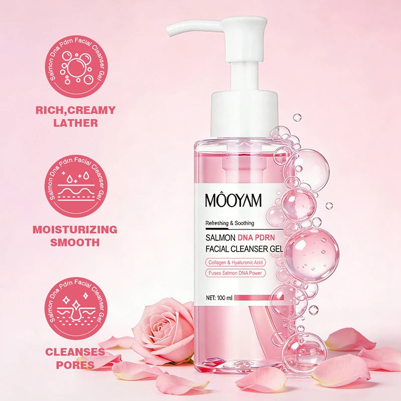 Salmon Pink PDRN Skincare Set Firming Soothing Massage Eye Cream Glow Moisturizing Toner Oil Control Cleansing Gel Facial Wash