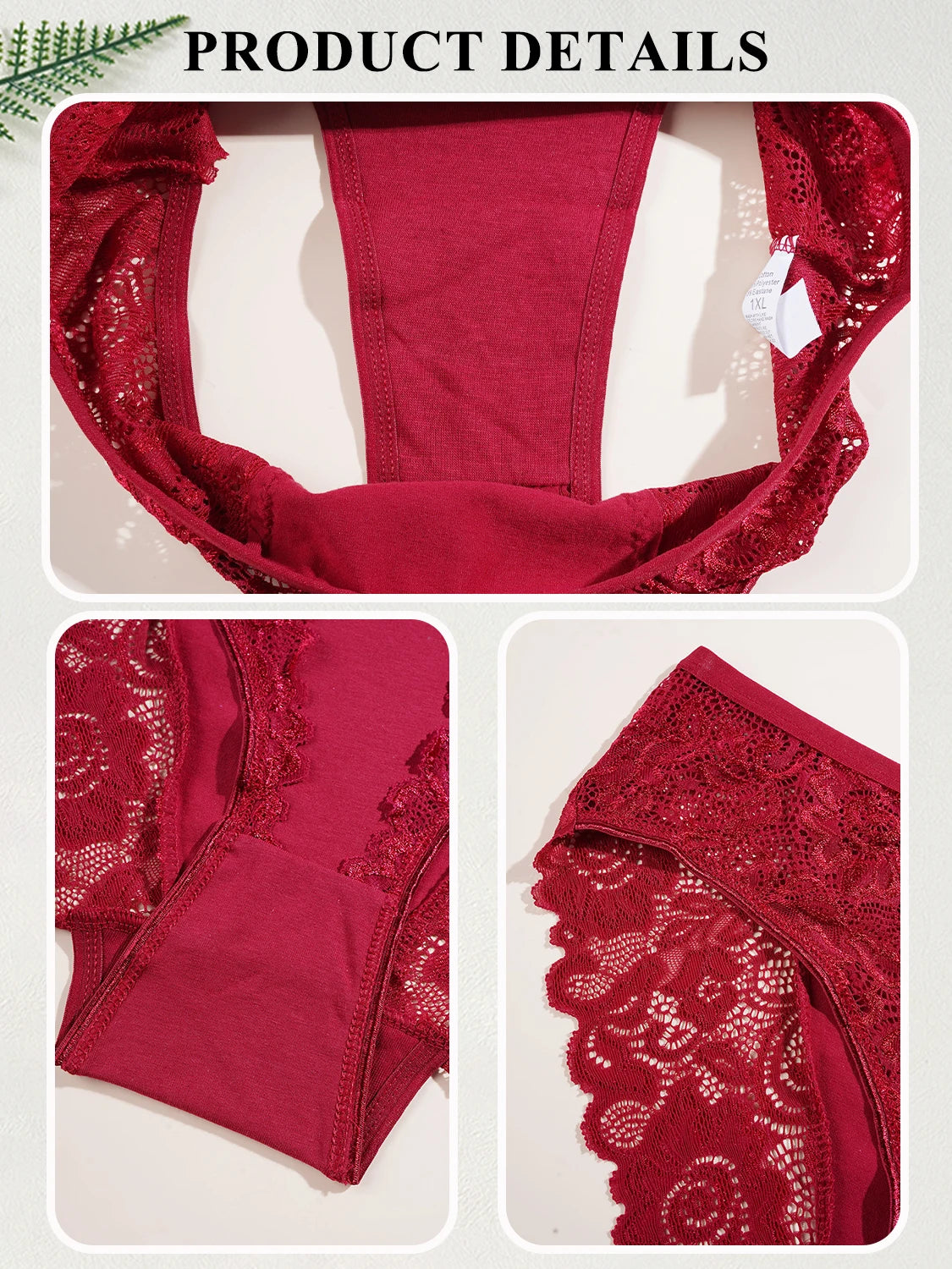 3PCS Elegant Lace Trimmed Lingerie for Women Hollow Out Lace Printed Sexy Briefs Comfort Breathable Mid-Waist Panties Ladies