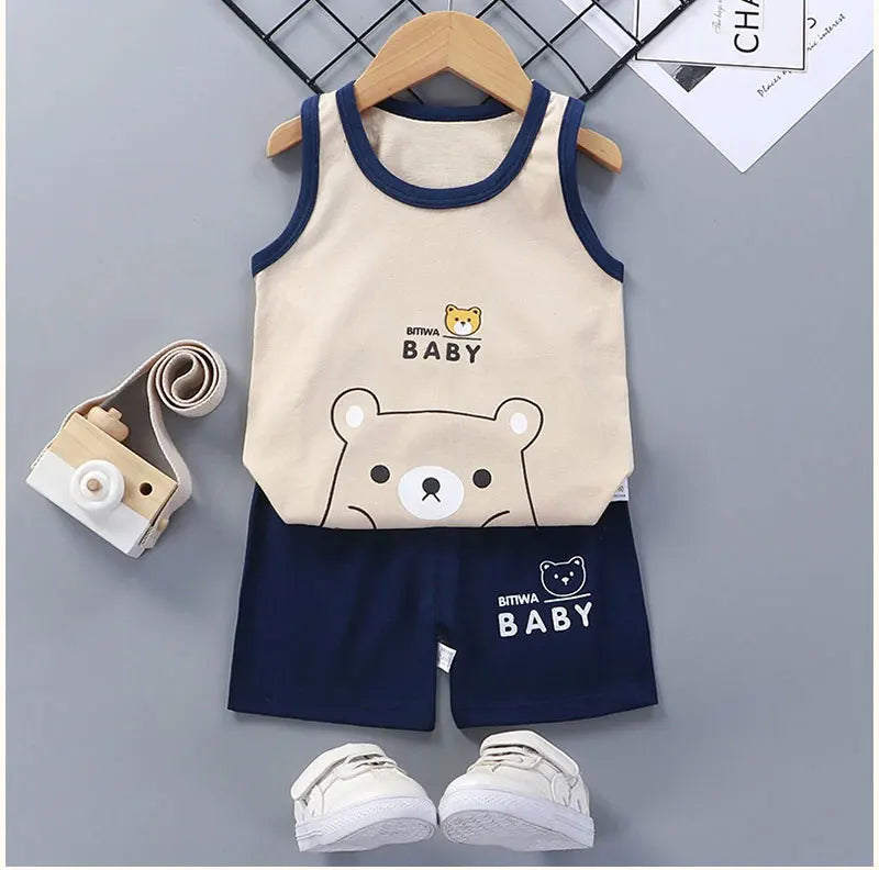 Children Sets Kids Clothes Boys Girls Vest Suit  Summer Children's Clothing baby