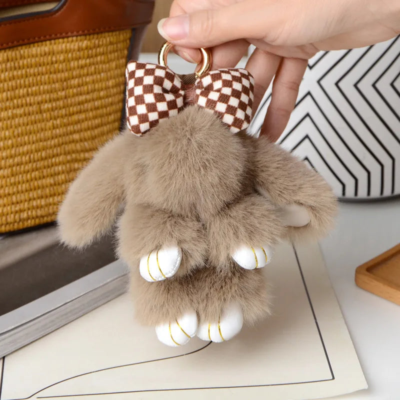 ZAKOL New Mini Rabbit Hair Bow Pendant Bag Strap Car Key Chain Cute Bunny Couple Pendant Cute Keychain Key Chains