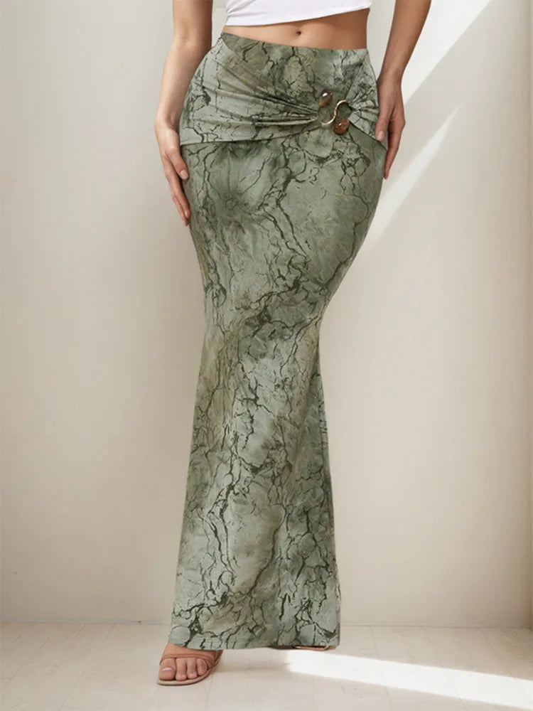 BKLD Vintage Skirts 2026 Summer Vacation Outfits Fashion Printed New Y2k Clothes Women Slim Long Skirts Sexy Party Clubwear