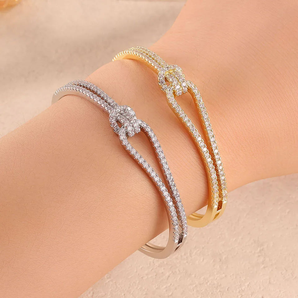 ZAKOL Exquisite Dazzling Full Cubic Zirconia Knot Bracelet Bangles for Women Fashion Adjustable Open Bracelet Jewelry Gift