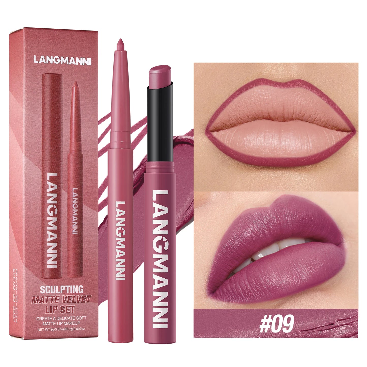 Integrated waterproof lipliner+lipstick lipstick lipstick set,no smudge,no fade,no cup,durable,easy to create a perfect makeup!
