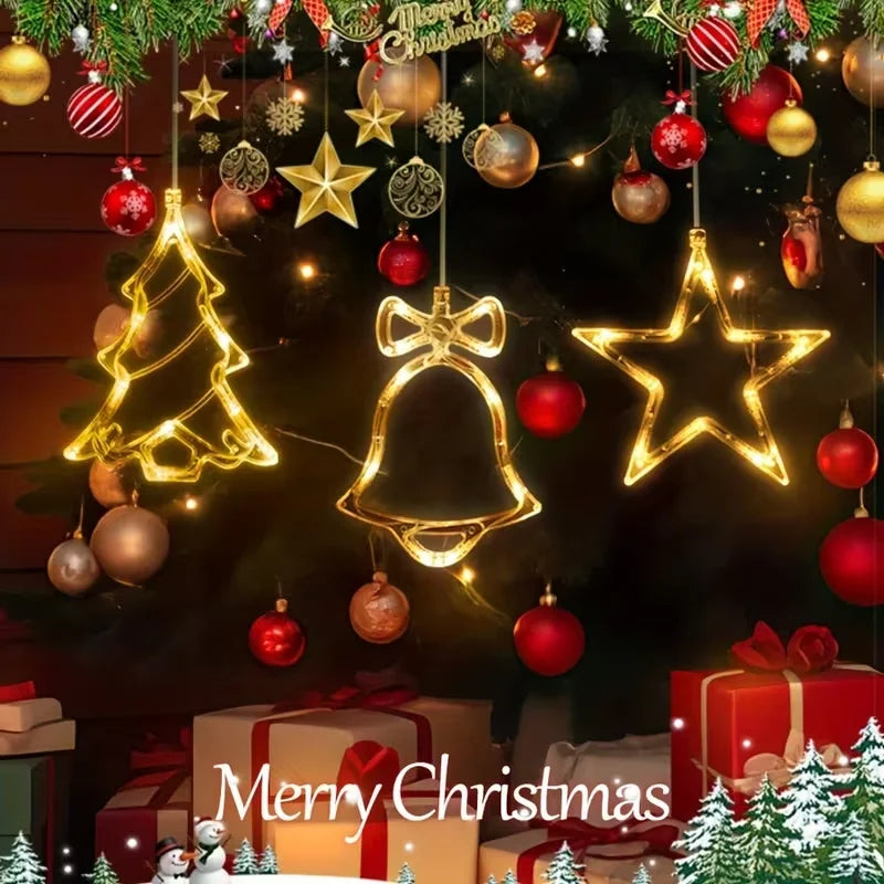 3-Pack Christmas Suction Cup Window Lights, with Three Styles: Bell, Christmas Tree, and Star. Christmas Lights, String Lights