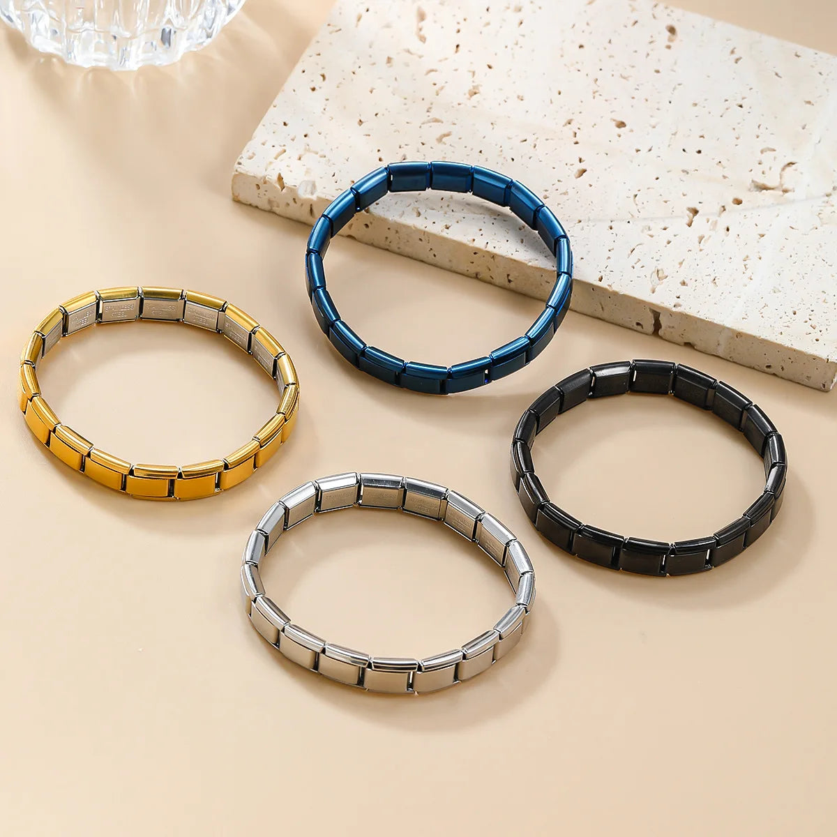 Trendy Square Italy Stainless Steel Bracelets For Women Men HipHop Metal Italian Modules Stretchable Gift Birthday Party Jewelry