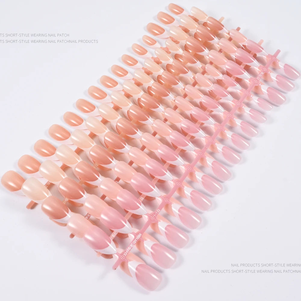 150/120/100pcs French Nude Pink False Nail Women Press on Nails White Edge Almond Full Cover Fake Nail For Manicure Extension