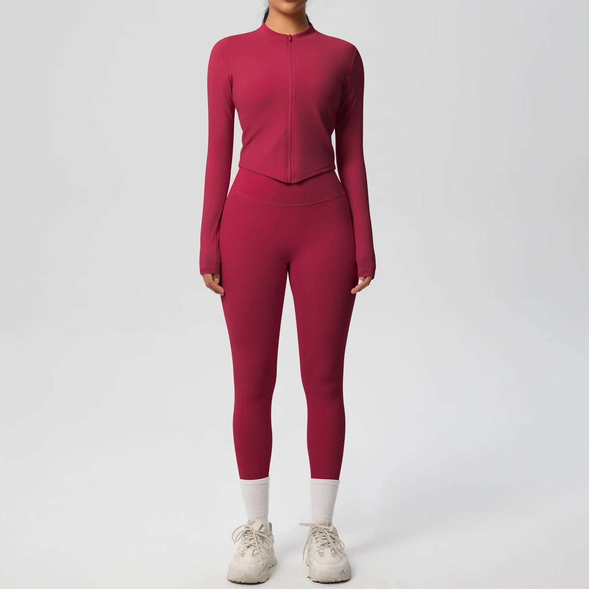 Hot Sale New Yoga Suit for Women Solid Color Yoga Zipper Long Sleeves Slim Casual Jacket Top Quick Drying Fitness Pants Gym Set