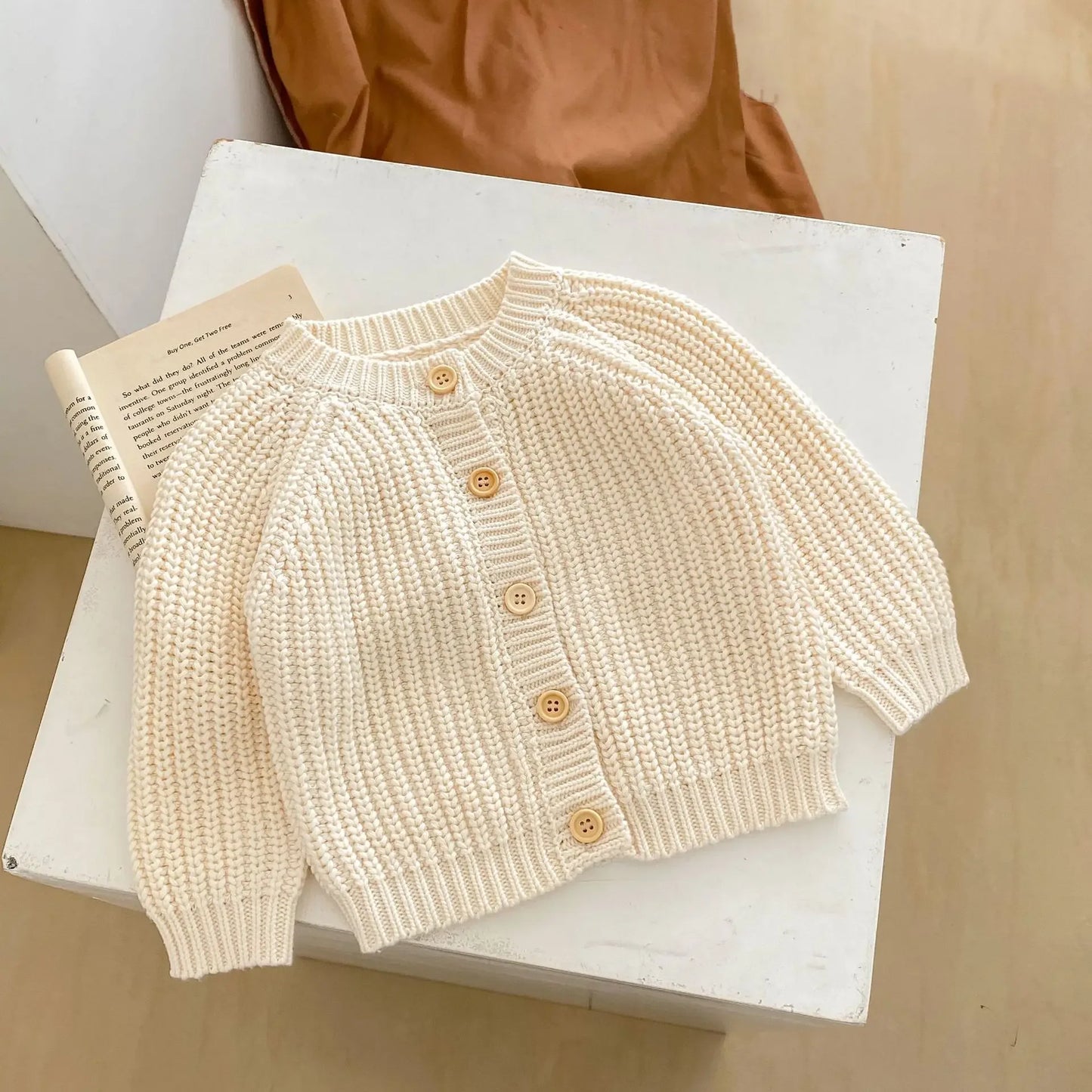6963 Baby Sweater Coat Spring Autumn Solid Color Beige Knitted Girl's Sweater Long-sleeved Coat 0-3Year Kid's Cardigan Sweater