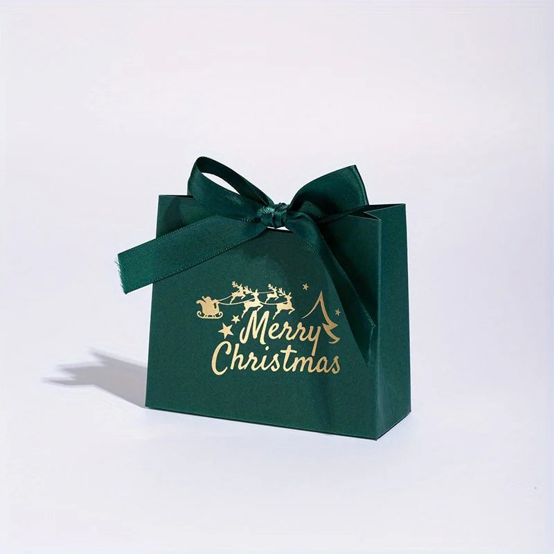 12pcs Elegant Christmas Gift Bags - Deep Brown,with Merry Christmas Script - Festive Packaging for Presents,Party Decorations
