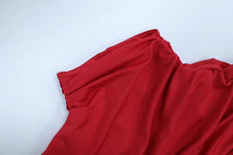 Chic Irregular Pleated Ruched Strapless Dress Women Sleeveless Off Shoulder Slim Short Dresses 2026 New Lady Evening Party Gowns