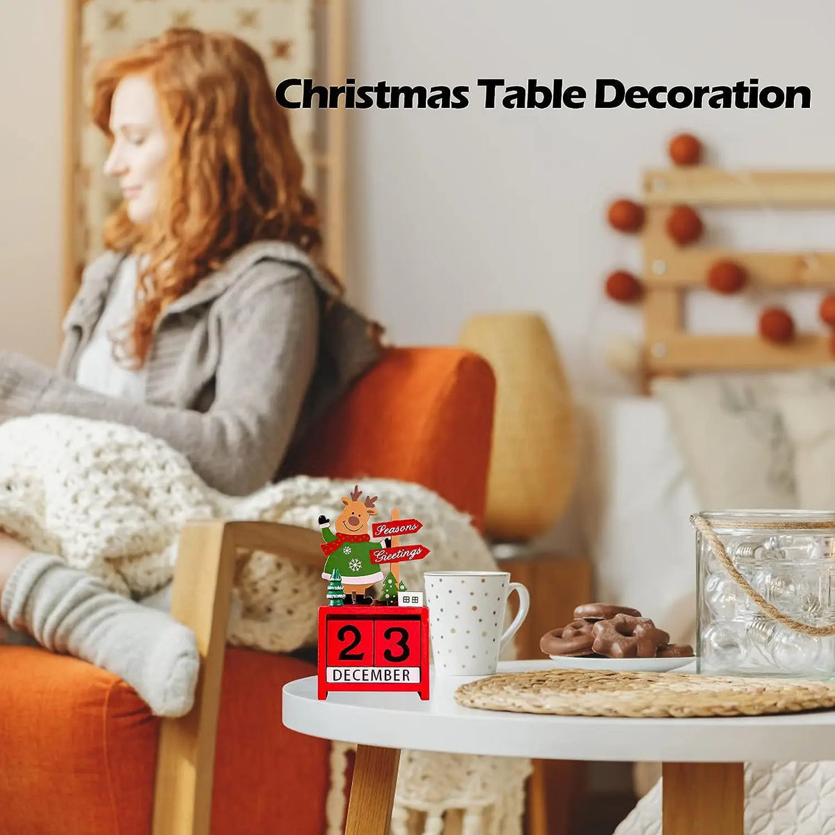 1PC Christmas Countdown Calendar Decor with Santa Claus - Classic Wooden Christmas Timer Ornament, Seasonal Home Accessory