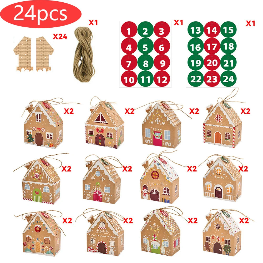24Pcs Christmas Gingerbread Treat Boxes Mini Kraft Paper Christmas Candy Box Cute Gift Bag Party Gift Christmas Tree Decoration