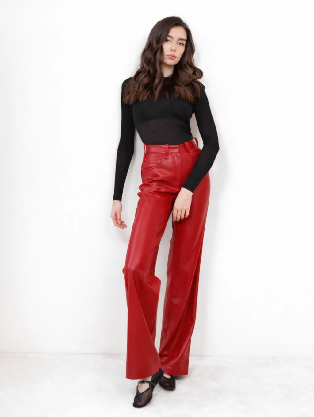 Vintage Ultra-soft PU Leather Pants High Waist Wide Leg Drape Straight-leg Slim Fit Pants 2026 Autumn Winter Streetwear