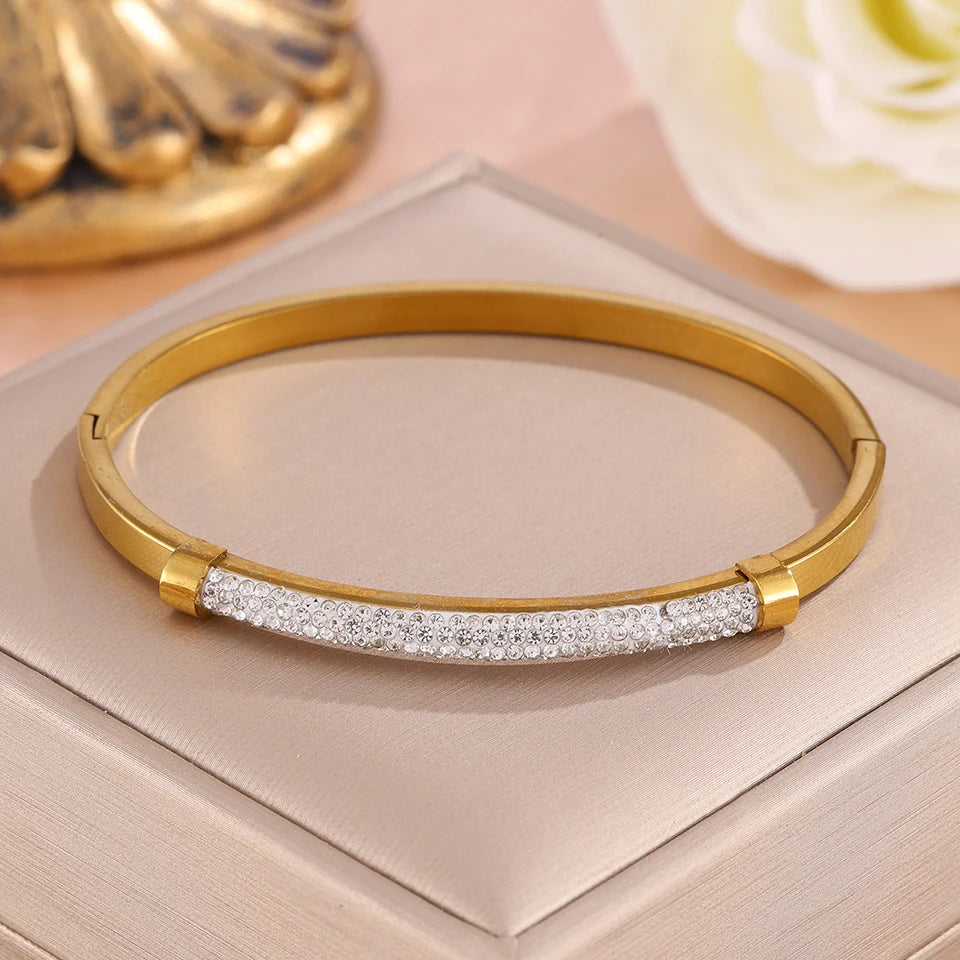 ZAKOL 4/1pcs Fashion Stainless Steel Sackable Bracelets Shiny Heart-shaped Zircon Embellished Bracelet Bangles Charm Jewelry Gif