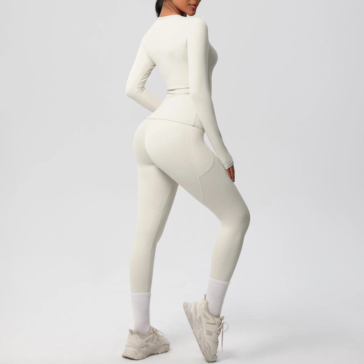 Summer 2PCS Women's Yoga Suit Solid Color High Stretch Slim Casual Long Sleeves Quick Drying Push Up Women Pockets Pants Set
