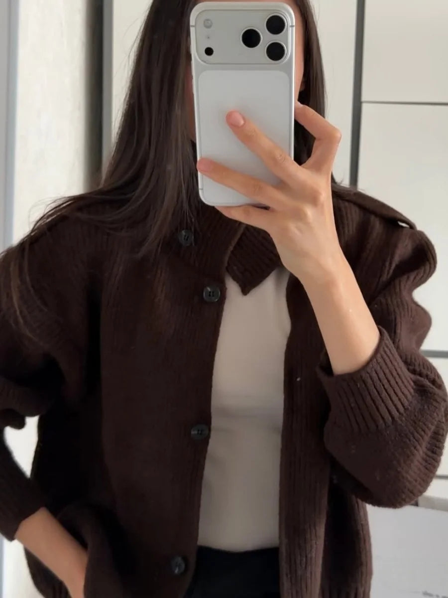 Casual Solid Knitted Cardigan For Women Long Sleeve Button Turtleneck Loose Warm Soft Sweaters Fashion Autumn Winter Outerwear