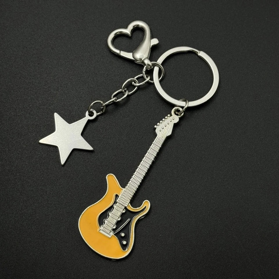 ZAKOL Y2k Guitar Love Heart Key Chain for Men Women Cool Pentagram Pendant Fashion Rock Punk Accessories Gift