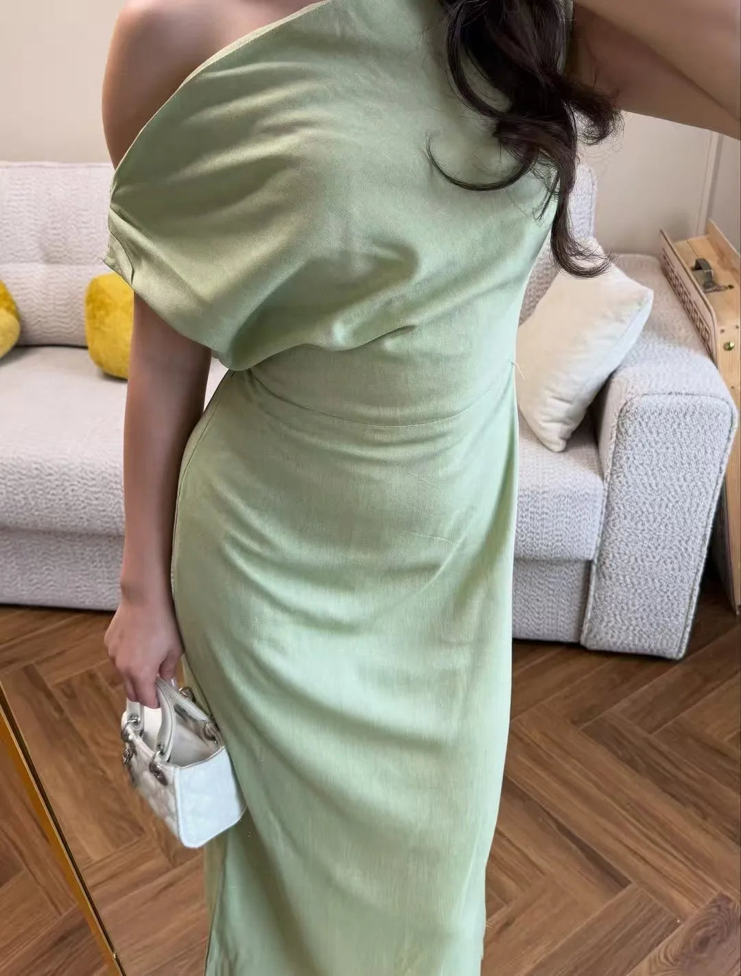 Elegant Solid One Shoulder Dresses Lady Skew Collar Waist-cinching Sleeveless Long Dress 2026 Women New Party Club Gowns