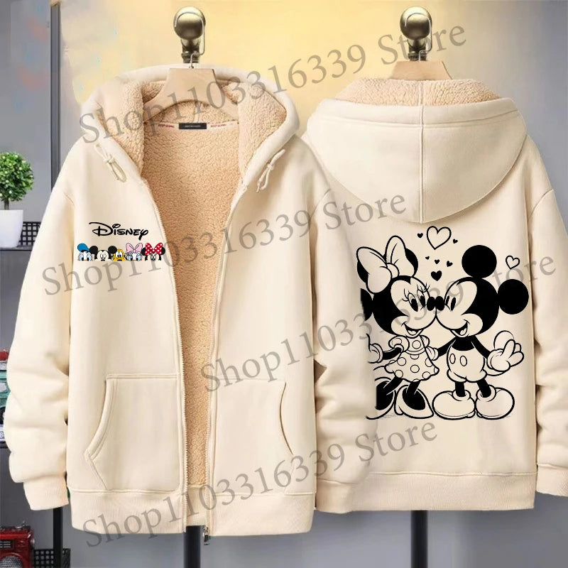 Mickey Mouse Sweatshirt Coat Male Female Autumn Winter New Thicken Long Sleeve Hooded Tops Outerwear Cartoon Clothing Xmas Gift