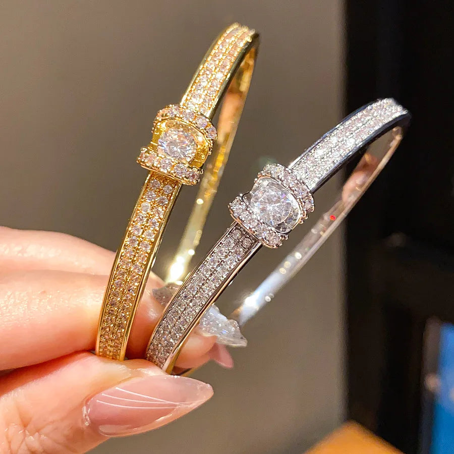 ZAKOL New 18K Gold Color Plated Shiny Cubic Zirconia Bracelets for Women Luxury Sparkling Crystal Versatile Jewelry Gift