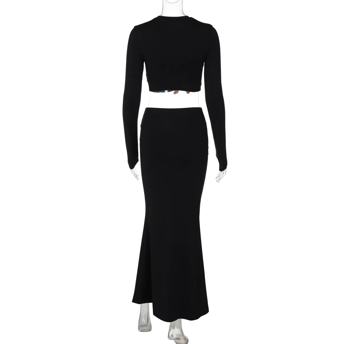 BKLD Women Clothing 2026 Autumn And Winter New Fashion Hollow Out Long Sleeve Crop Tops Slim Fit Skirt Set Two Piece Outfits