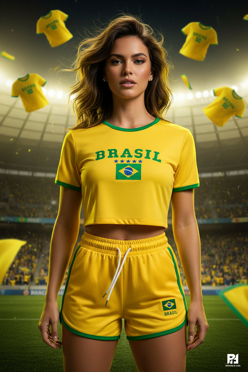 2000s Aesthetic BRASIL Crop Top T-Shirt - تيشيرت BRASIL ستايل Y2K بتصميم كروب توب