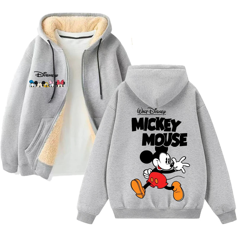 Mickey Mouse Sweatshirt Coat Male Female Autumn Winter New Thicken Long Sleeve Hooded Tops Outerwear Cartoon Clothing Xmas Gift