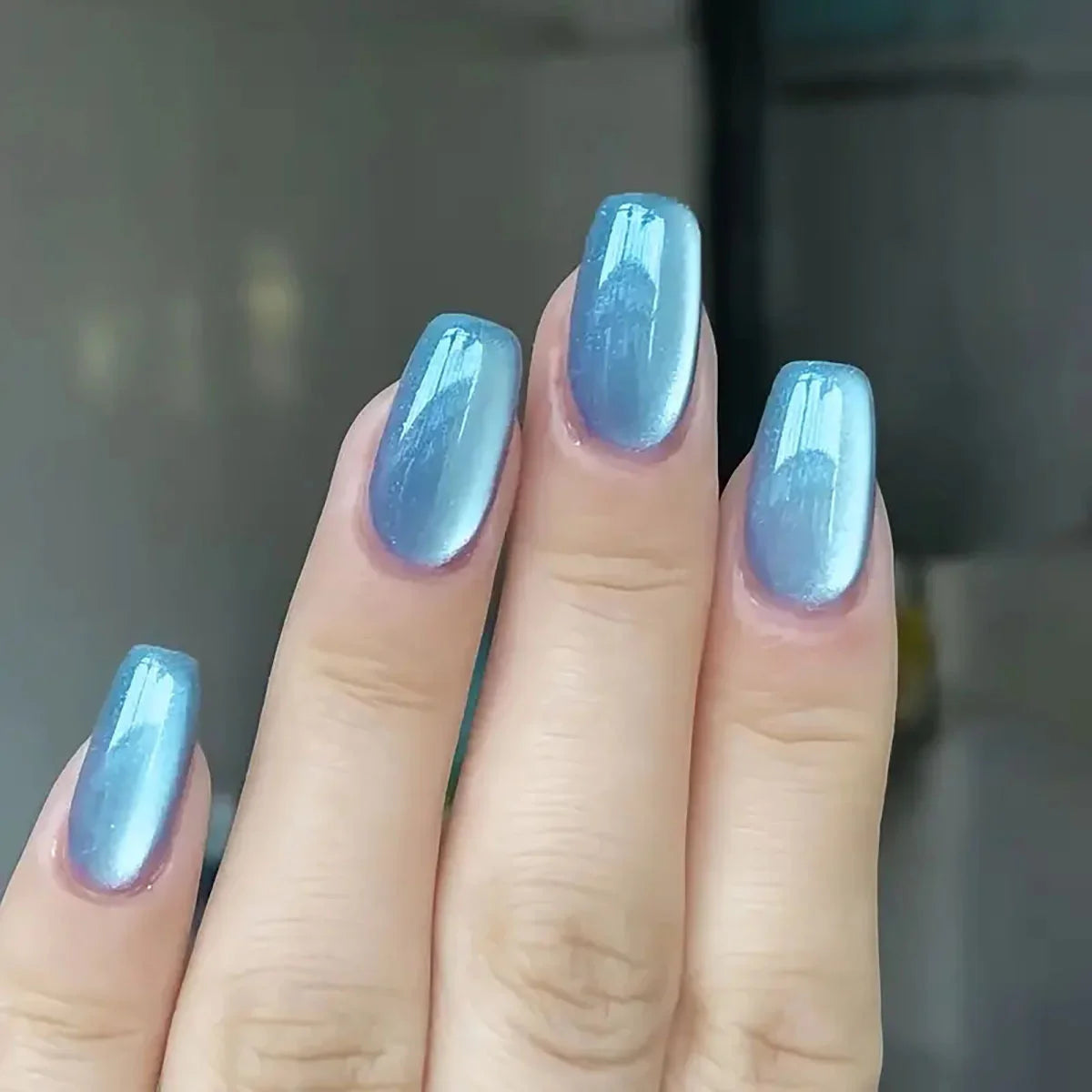 24pcs Glossy Cat's Eye Wearable Press On Nails Full Cover Nude Color Short Ballet False Nails Women Square Fake Nail Tips