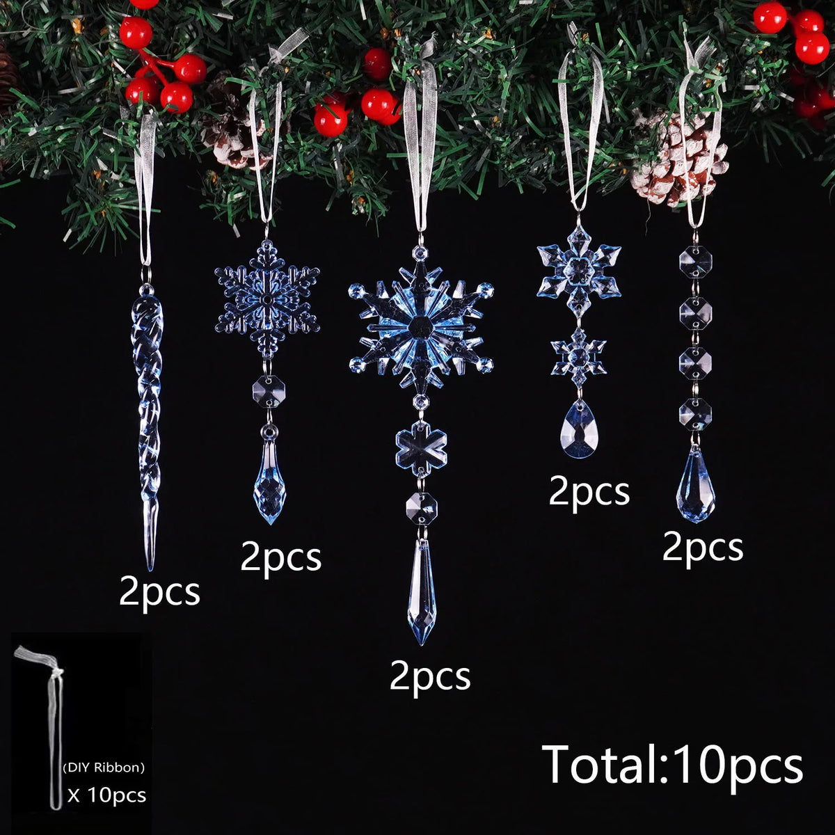 Clear Acrylic Christmas Icicle Snowflake Ornaments,Winter Wonderland Tree Decorations,Christmas Tree Window Mantel Hanging Decor
