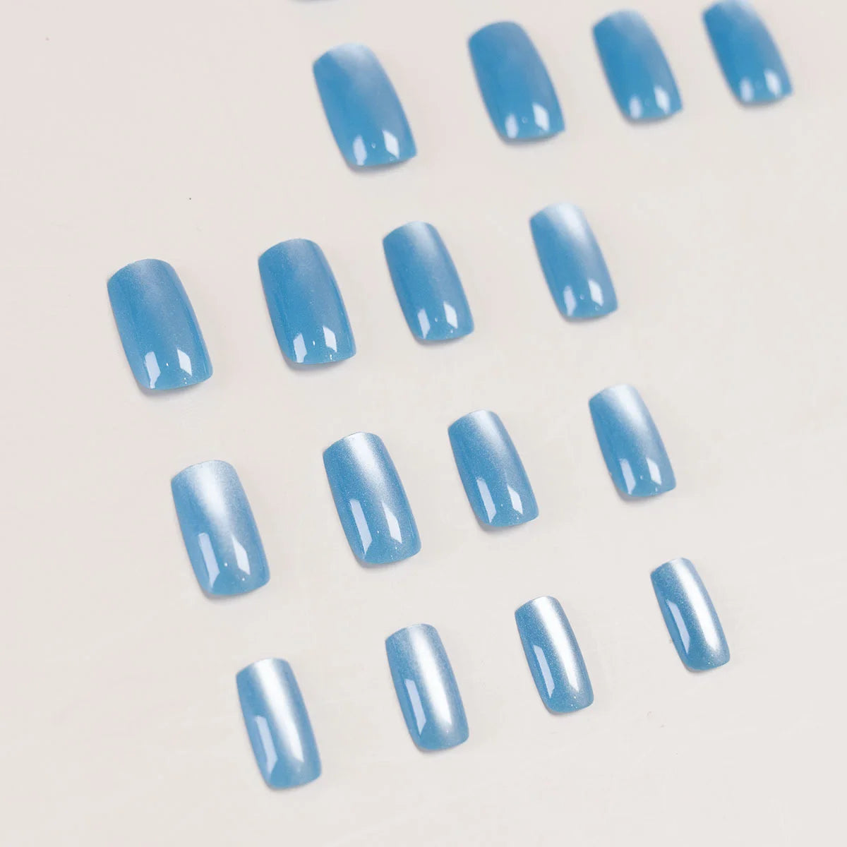 24pcs Glossy Cat's Eye Wearable Press On Nails Full Cover Nude Color Short Ballet False Nails Women Square Fake Nail Tips