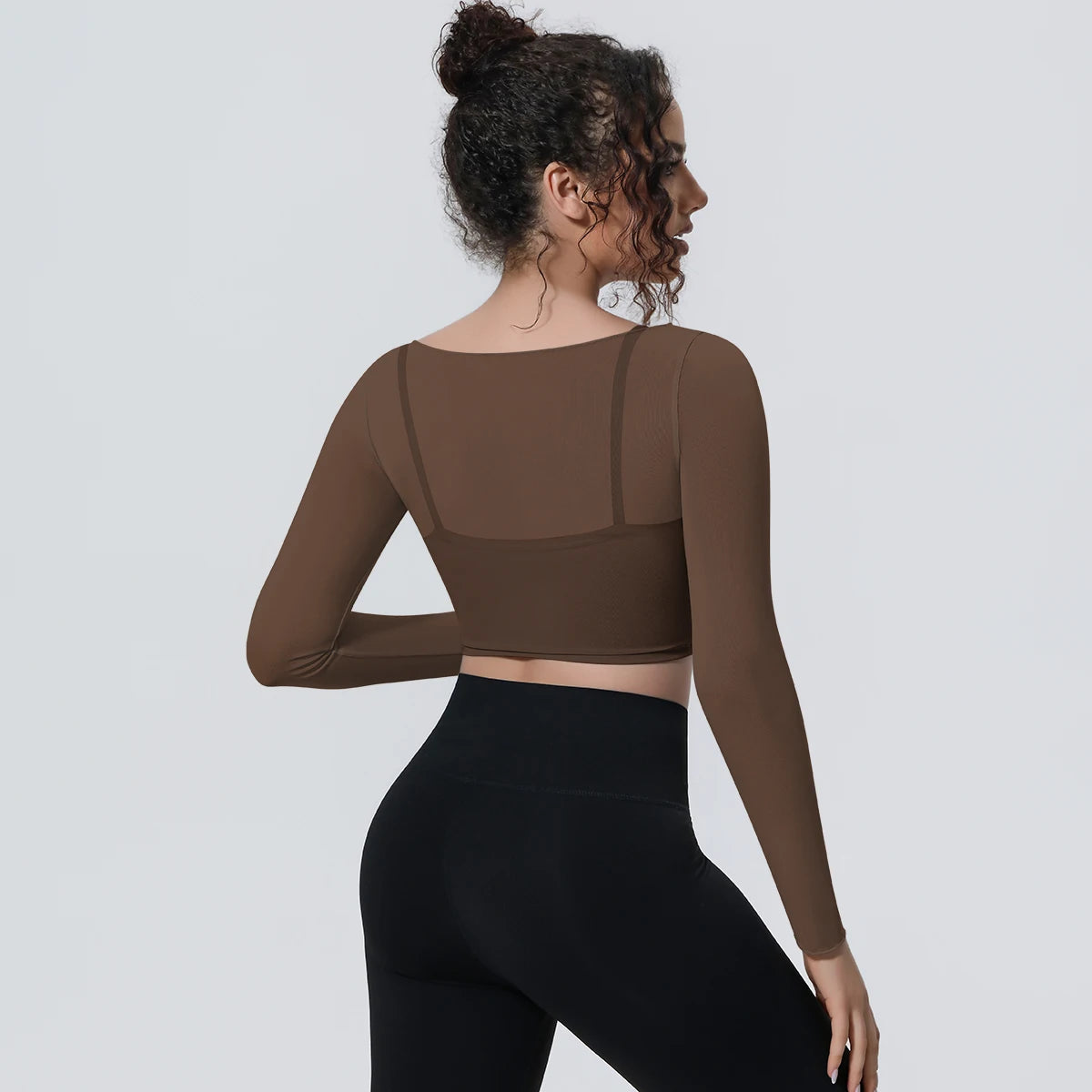 Woman Sports Yoga Long Sleeves Workout Top Solid Color False Two-piece Mesh Running Shirts with Chest Pad Summer Long Sleeves