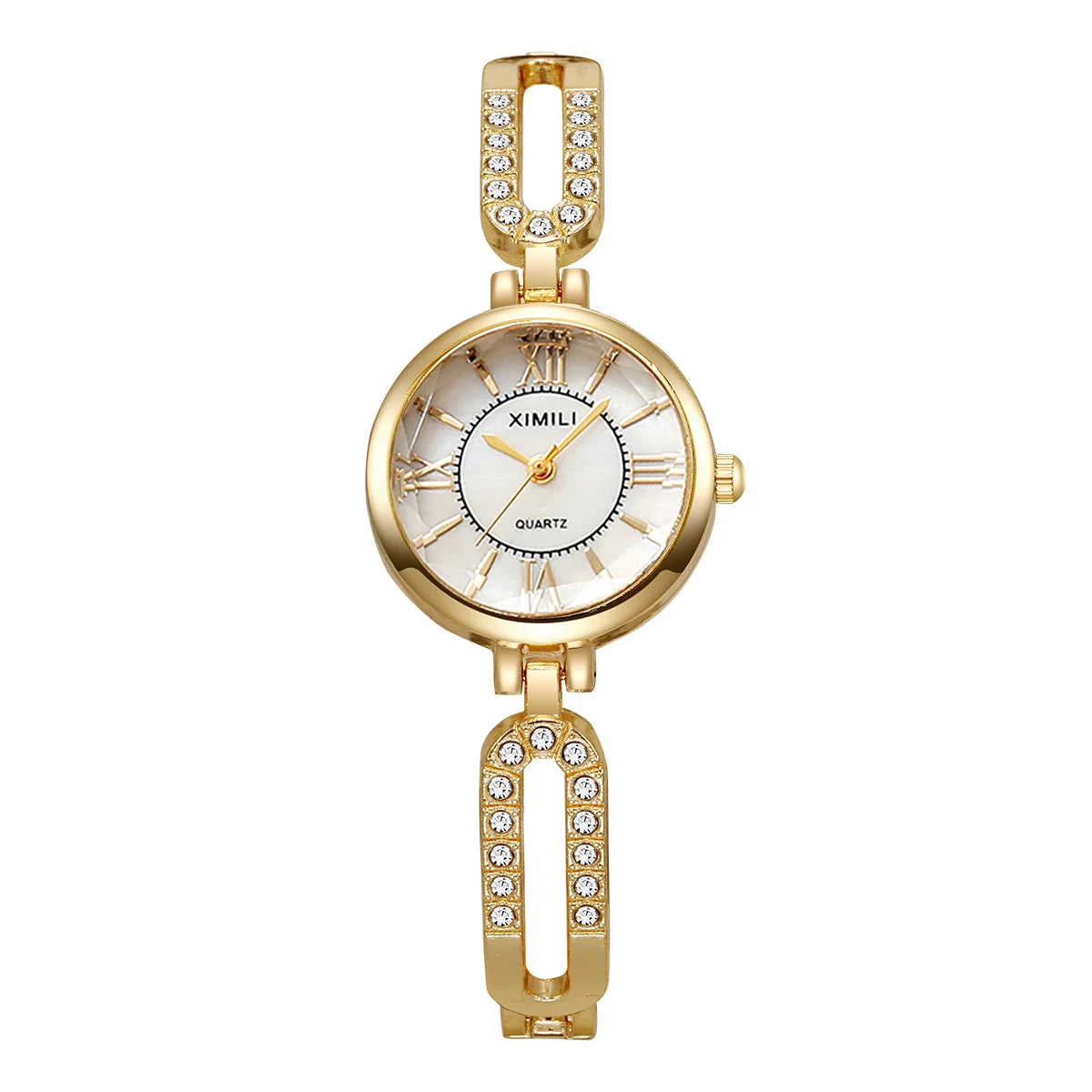 Fashion Roma Dial Women Quartz Watch Luxury Rhinestone Golden Bracelet Strap Ladies Wristwatches Relogio Feminino（Without Box）