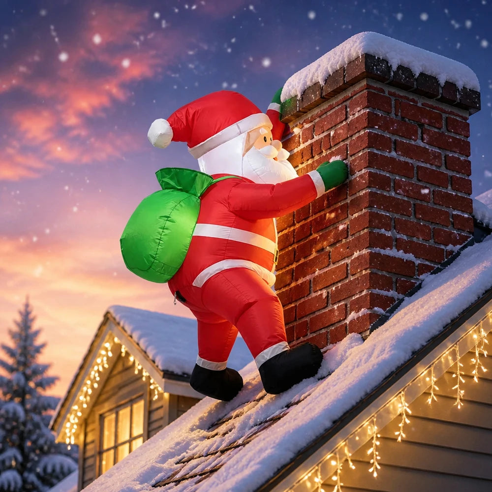 3.3FT Inflatable Climbing Santa Claus with Gift Sack, Christmas Blow Up Decor for Window Outdoor Yard Holiday Party