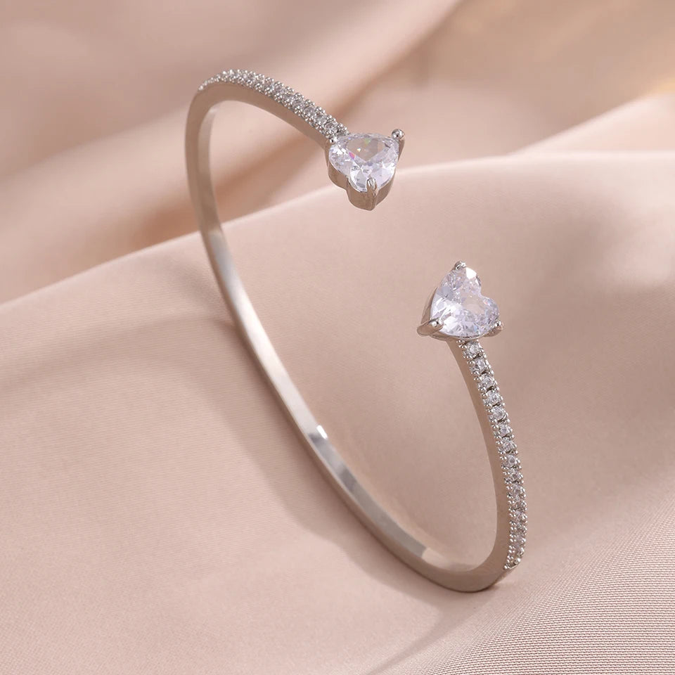 ZAKOL New Arrived Micro Paved CZ Heart Adjustable Open Bracelet Bangle for Women Trendy Wedding Pary Jewelry for Women