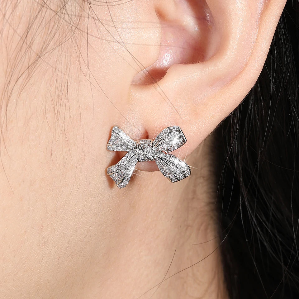 ZAKOL New Brilliant Micropaved Zirconia Bowknot Earrings Delicate Sliver Color Ear Accessories Gift for Women