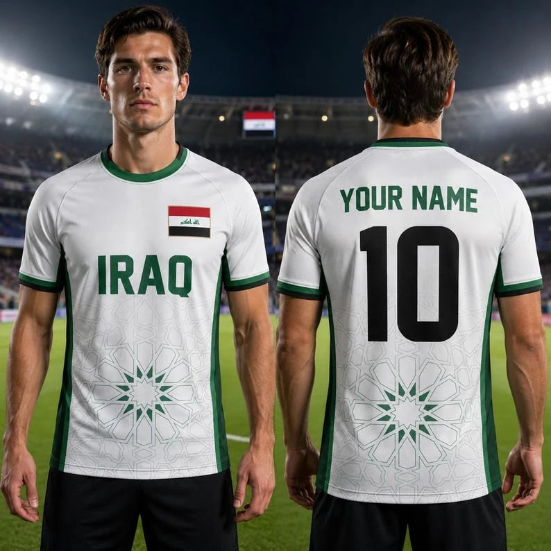 Iraqi football fan jerseys V-neck jerseys Arabic-patterned T-shirts children's gifts match uniforms cycling and hiking gear