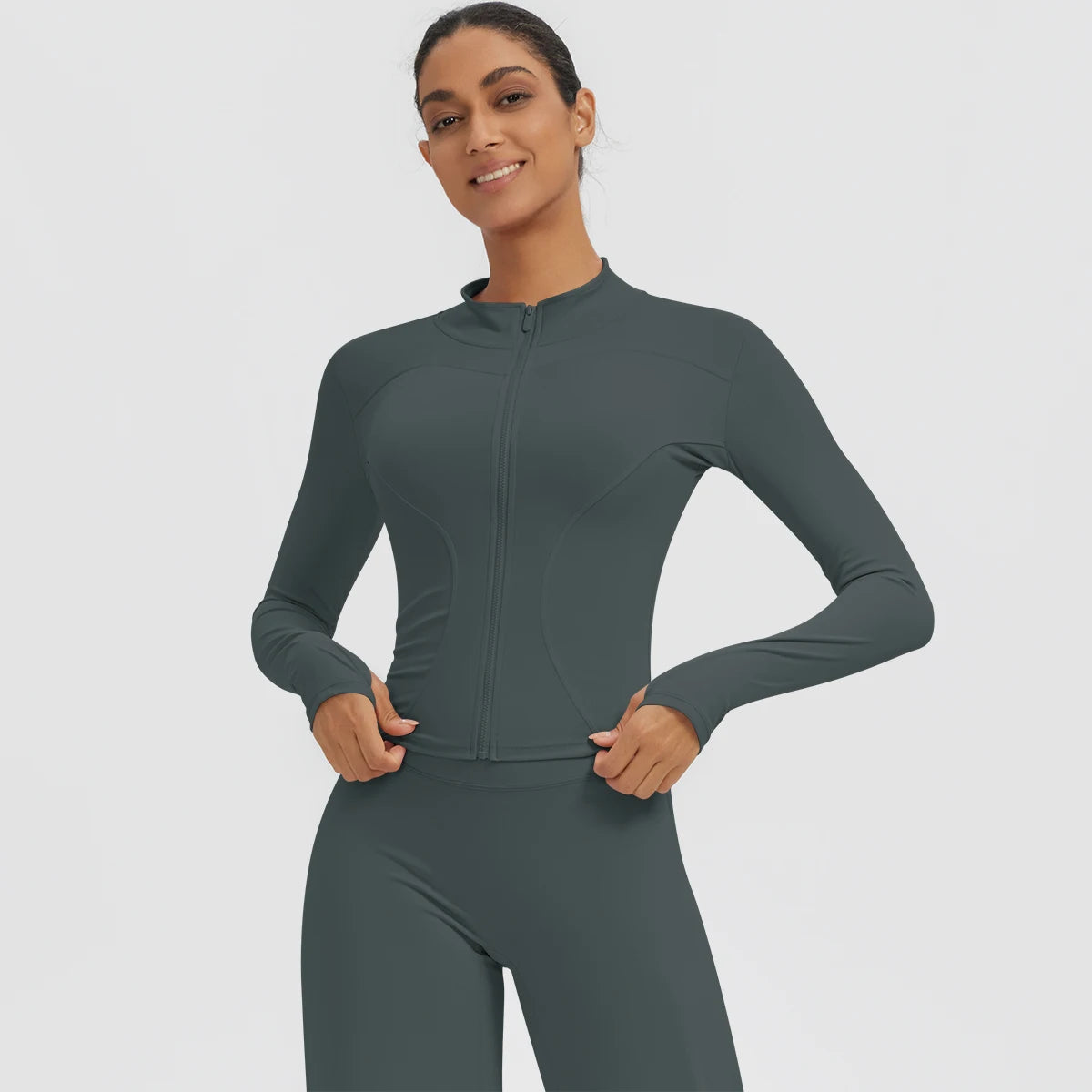 New Women's Stand-Up Collar Yoga Jacket Summer Fitness Sports Solid Color Workout Top Yoga Zipper Long Sleeves Sports Top Coat