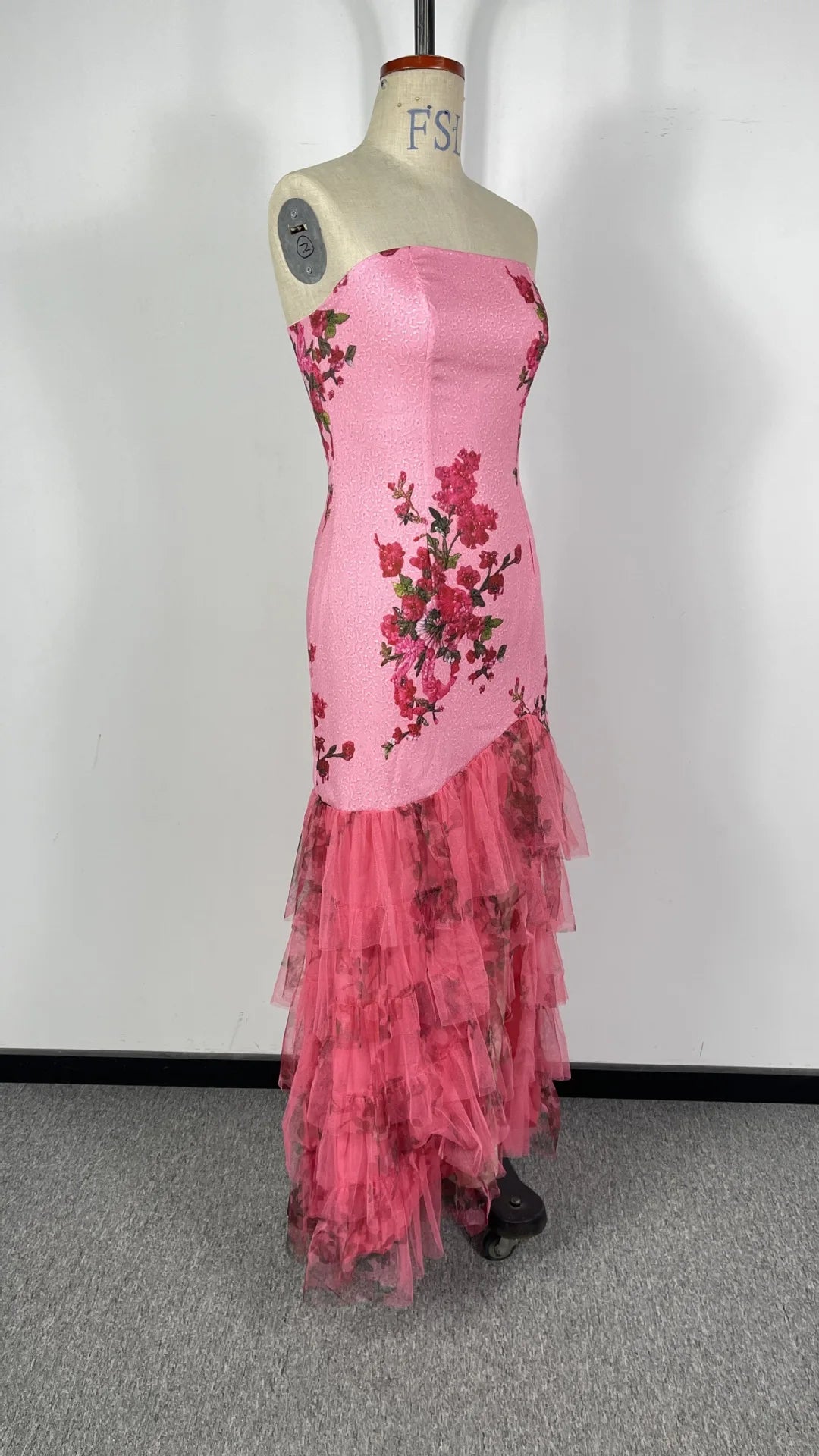 BKLD 2026 Spring Summer New Women Clothing Fashion Printed Sexy Strapless Dress Split Elegant Evening Party Long Dresses