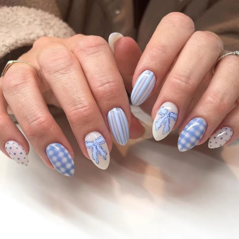 24Pcs Autumn Winter Matte Almond False Nails with Glue Rose Leaf Printing Nail Art Simple Full Cover Press on Acrylic Nails Tips