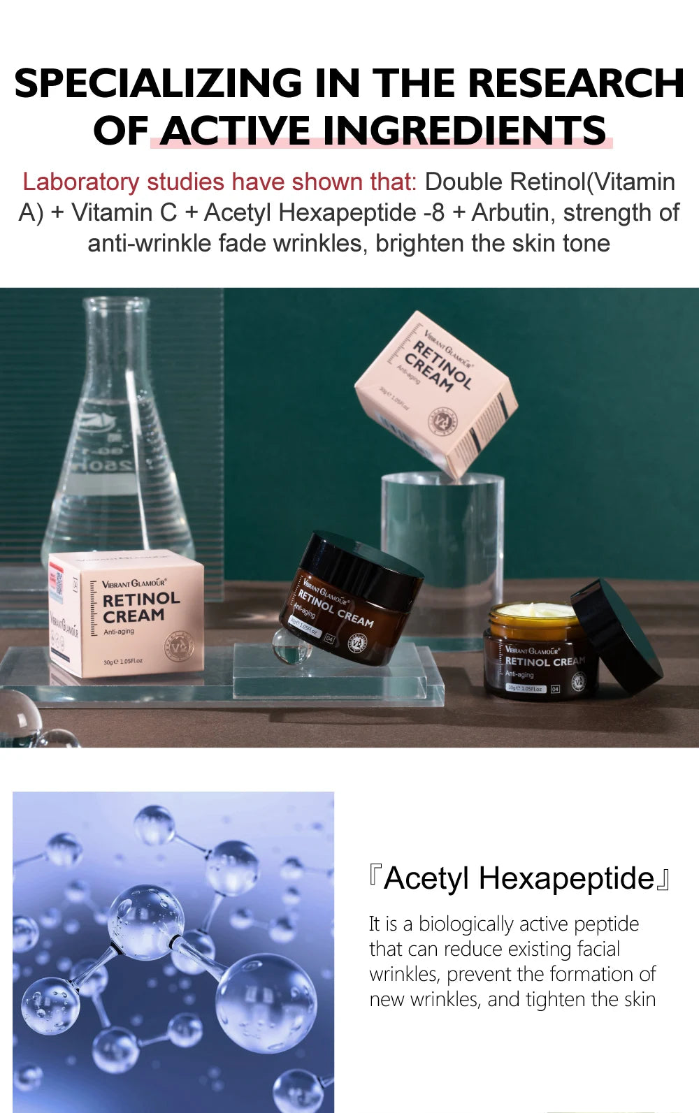 Retinol Face Cream Anti-Aging Remove Wrinkle Firming Lifting Whitening Brightening Moisturizing Hyalronic Acid Facial Skin Care