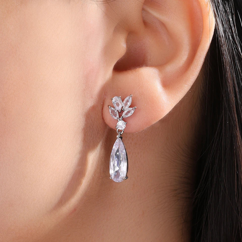 ZAKOL 9 Types Long Teardrop Shaped Cubic Zirconia Dangle Earrings for Women Gorgeous Sparkling CZ Bridal Earrings Jewelry Gifts