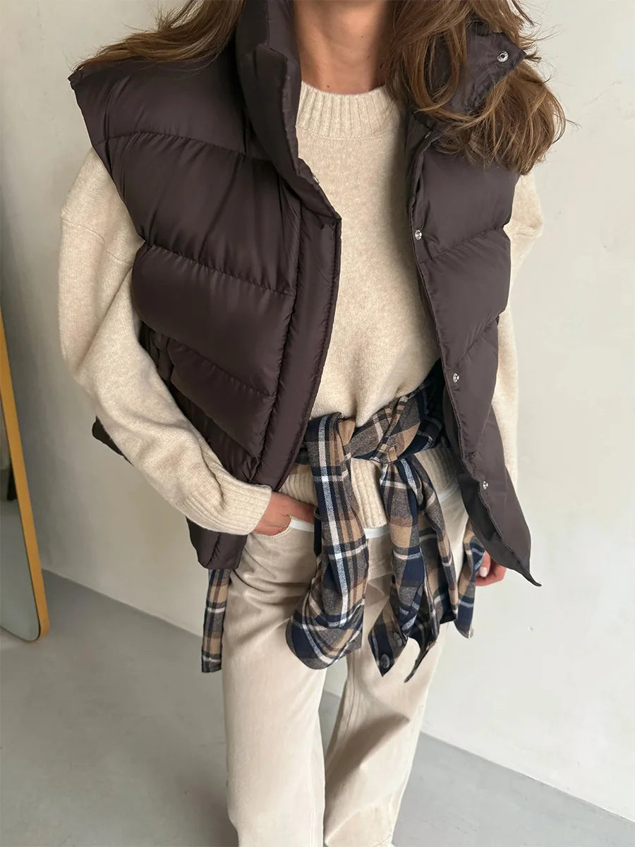 BKLD Cotton Padded Vest 2026 Autumn And Winter New Lightweight Stand Collar Warm Jackets Solid Color Sleeveless Women Coats