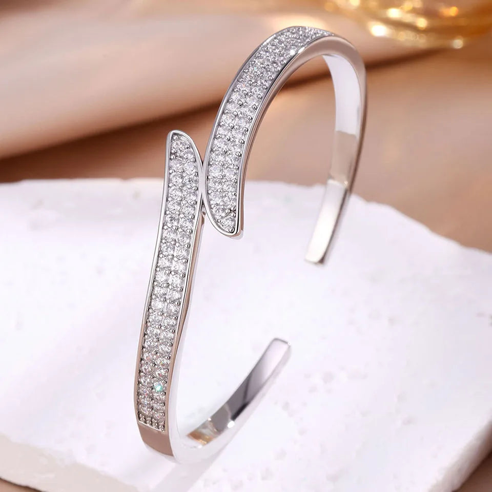 ZAKOL 1pc Elegant Gorgeous Full CZ Inlaid Cuff Bracelet Bangle for Women Shiny Cubic Zirconia Wedding Party Jewelry