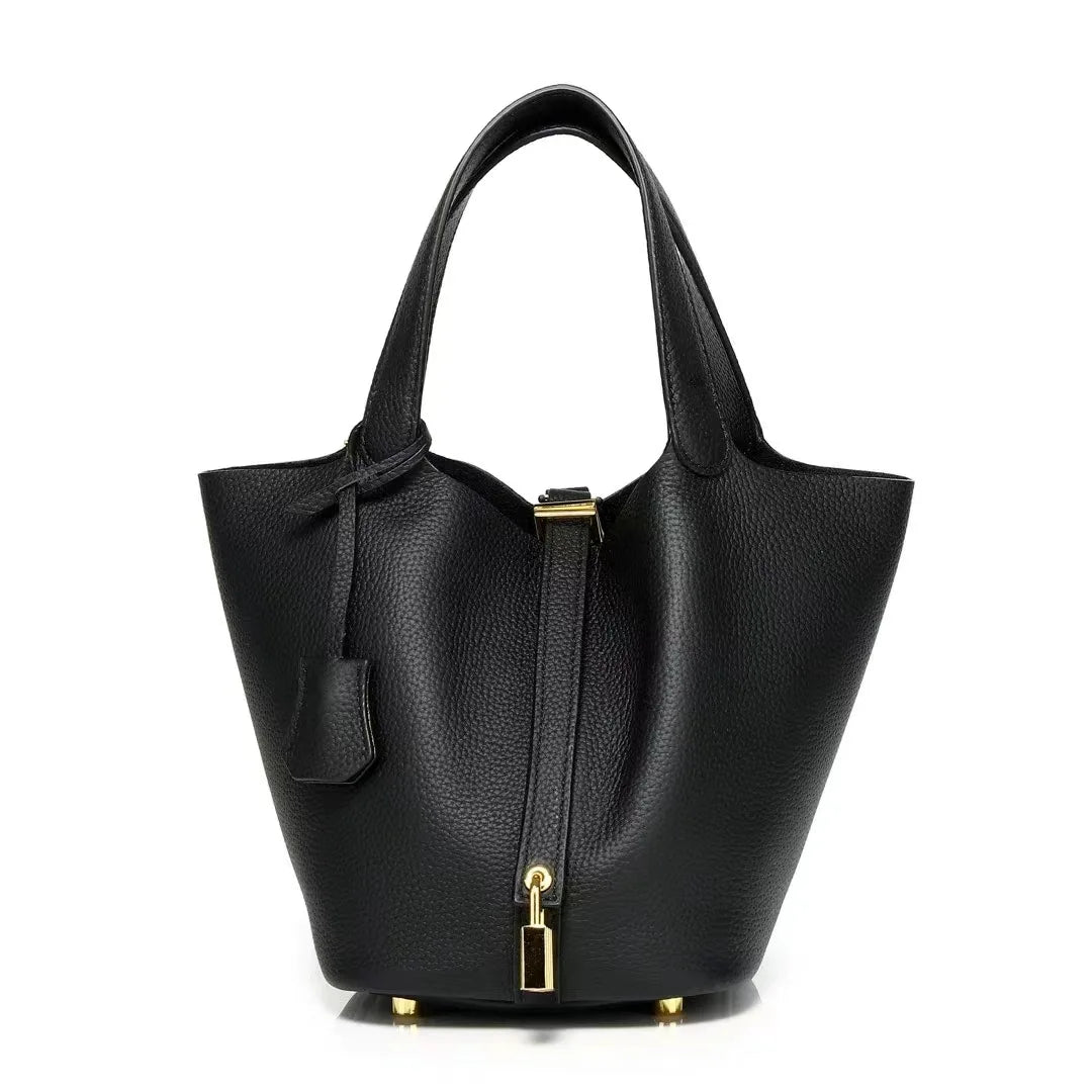 New Leather Luxury Handbag, High-end Soft Leather Bucket Bag, Cowhide Portable Gift Bag, Commuting Versatile Women's Bag