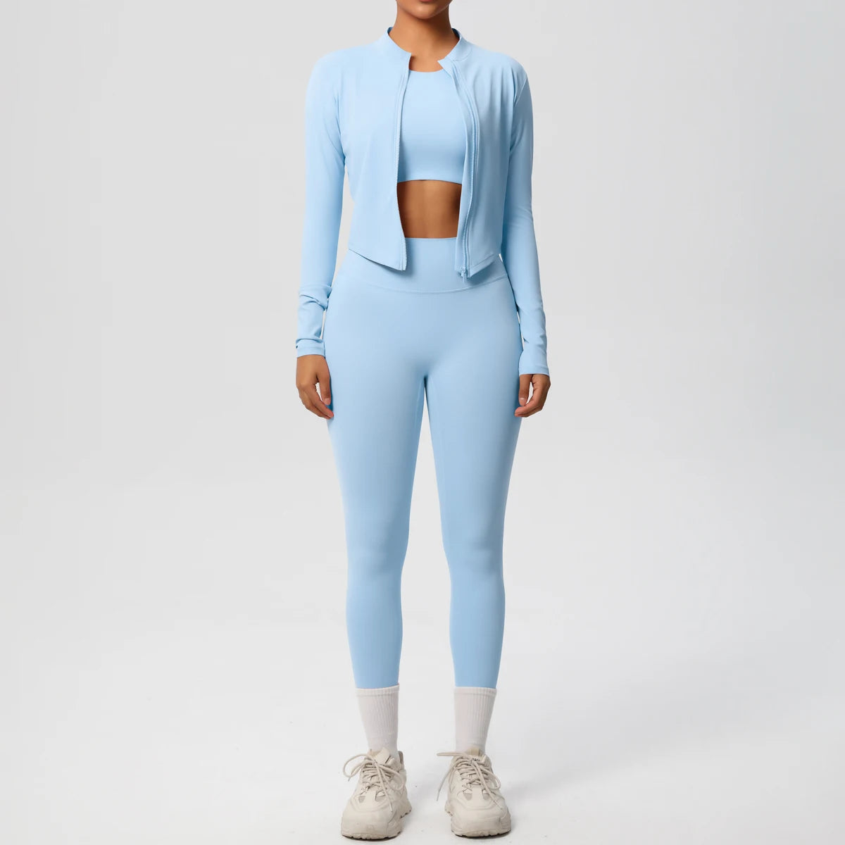 Yoga Three Piece Set for Women's Yoga Zipper Long Sleeves Sports Running Quick Drying Yoga T-shirt Push Up Female Pants Yoga Set