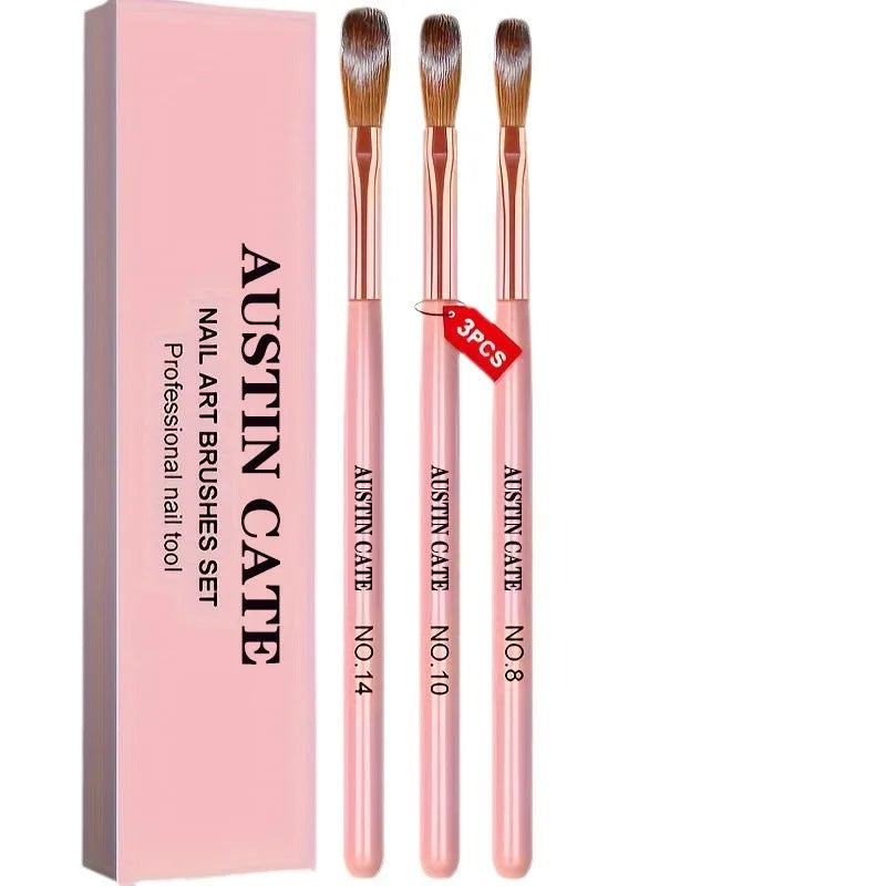 3Pcs/Set Acrylic Powder Extension Nail Brushes Pink Handle Size 8#/10#/14# Acrylic Powder Application 3D Carving Manicure Tools