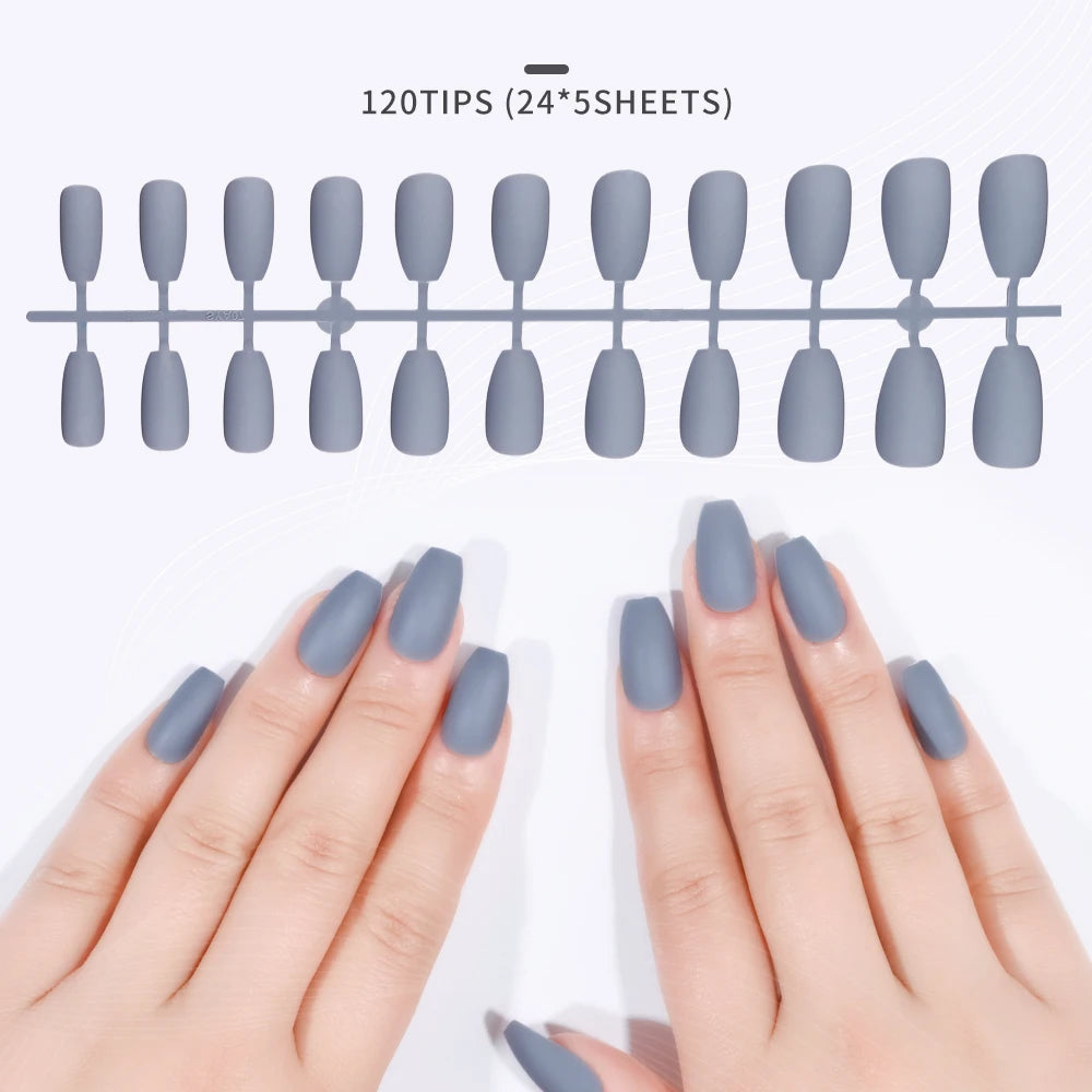 120pcs Frosted Matte False Nail Detachable Full Cover Artificial Fingernails Ballet Square Head Press On Fake Nail Tips
