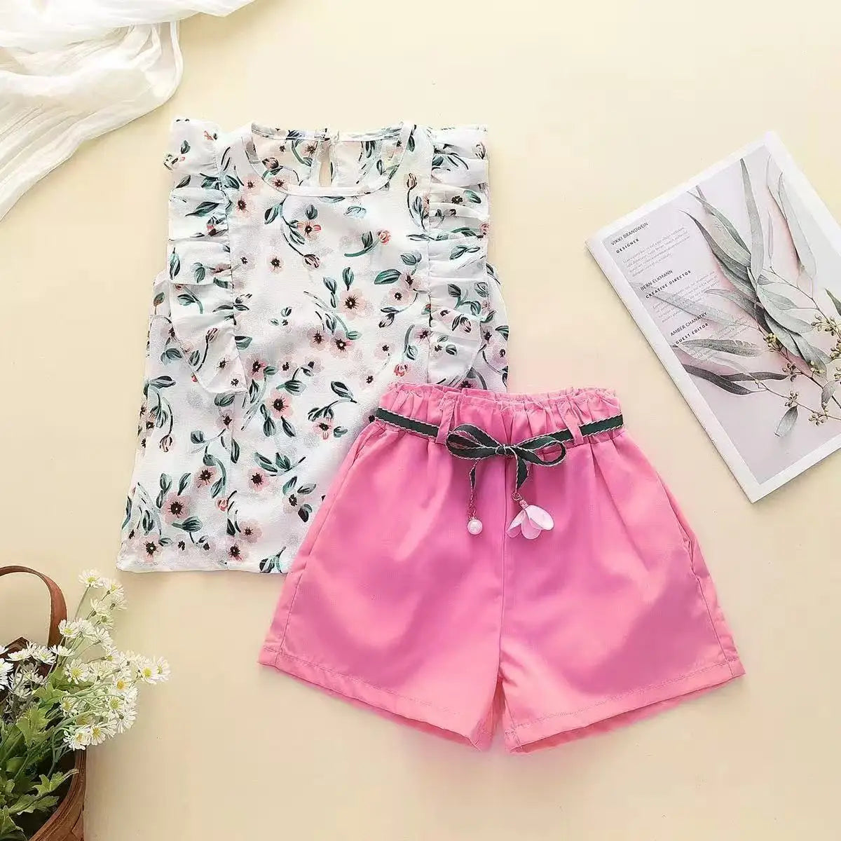 Girls Summer Chiffon Kids Clothes Cotton Set Short Sleeve 2025 New
